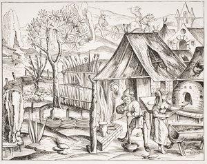 Peasants Cultivating Grain and Manufacturing Barley and Oat Bread, after a woodcut from an edition of Virgil published in Lyons, 1517, from 